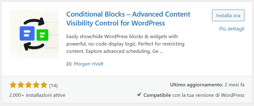 Conditional Blocks Plugin Dashboard WordPress