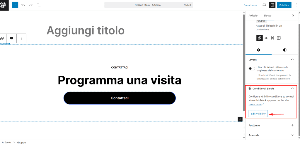 Conditional Blocks Pulsante Edit Visibility