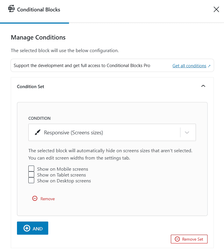 Condizioni Responsive Conditional Blocks