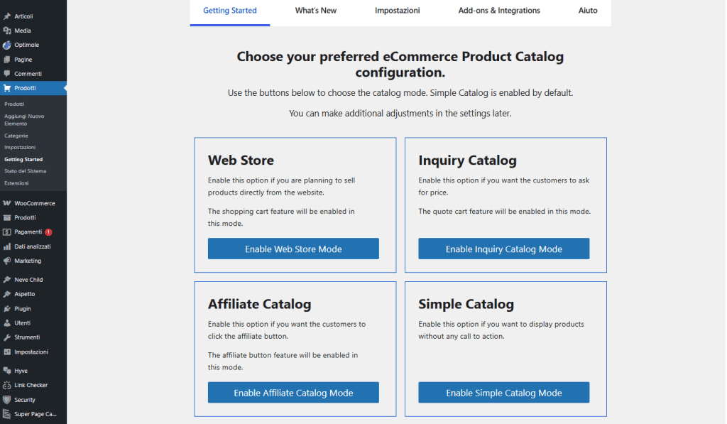 Configurazione Ecommerce Product Catalog WordPress