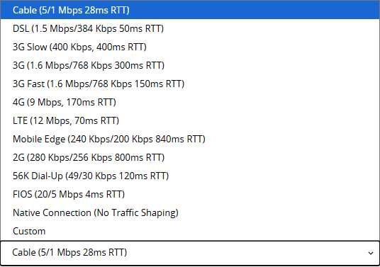 Connessione Settings Test Webpagetest