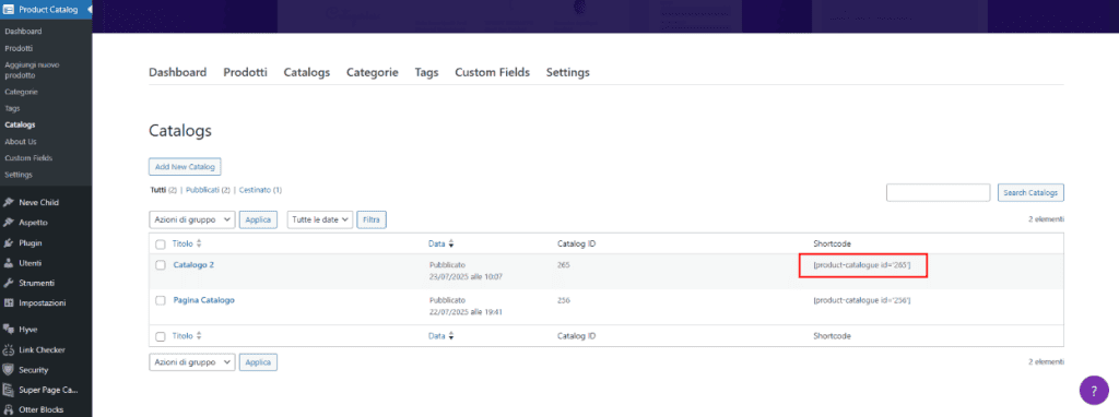 Copiare Shortcode Ultimate Product Catalog