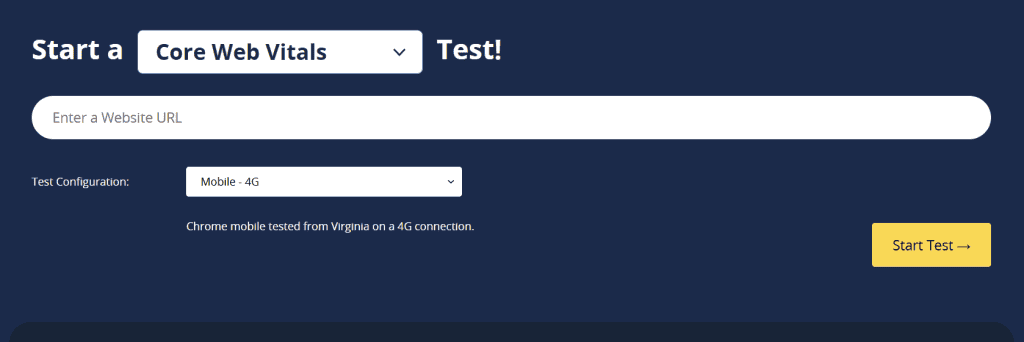Core Web Vitals Test Webpagetest