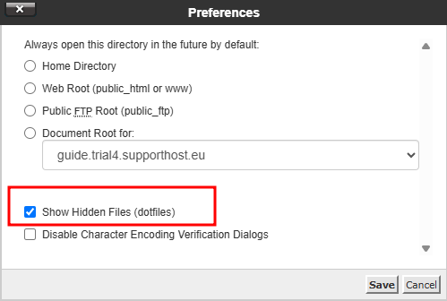 Cpanel Impostazioni Mostra File Nascosti