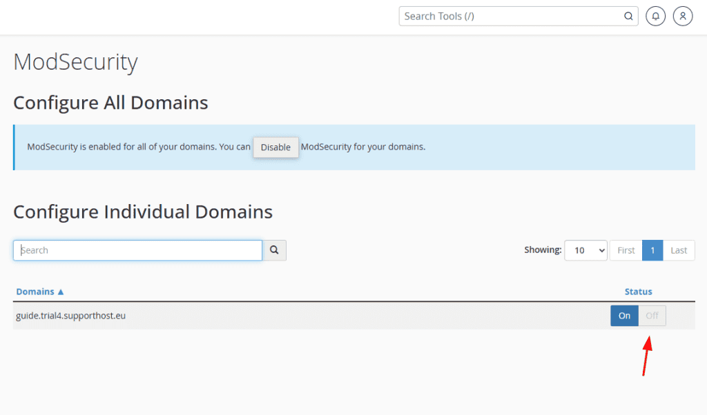 Disattiva Modsecurity Settings Firewall Lato Server