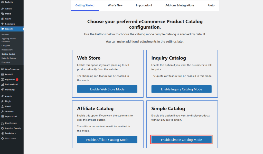 Enable Simple Catalog Ecommerce Product Catalog
