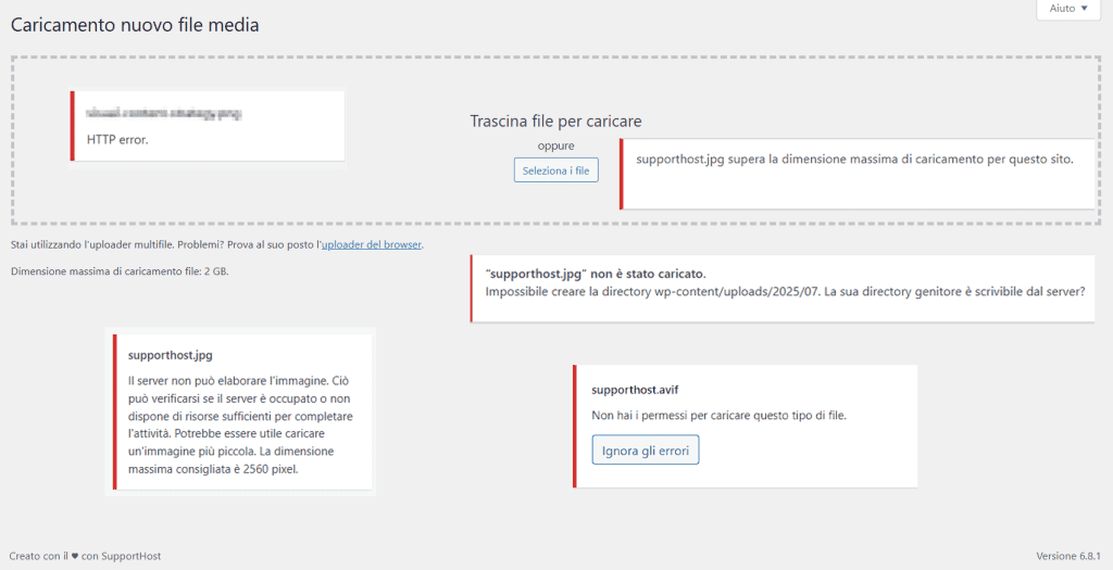 Esempi Problemi Caricamento Immagini WordPress