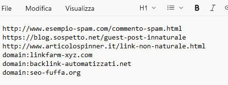 Esempio Lista Disavow Txt