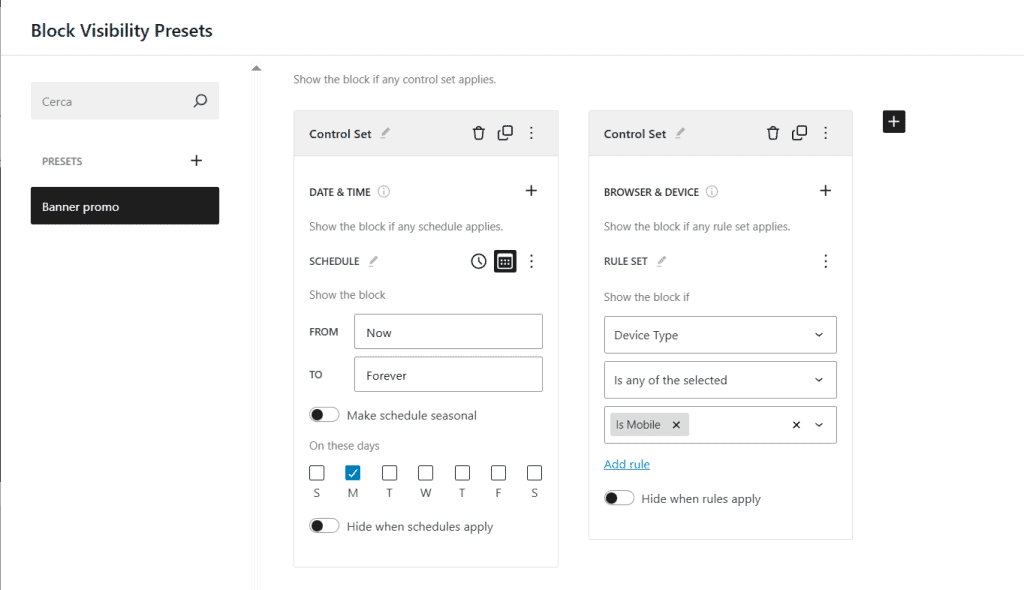 Esempio Preset Block Visibility