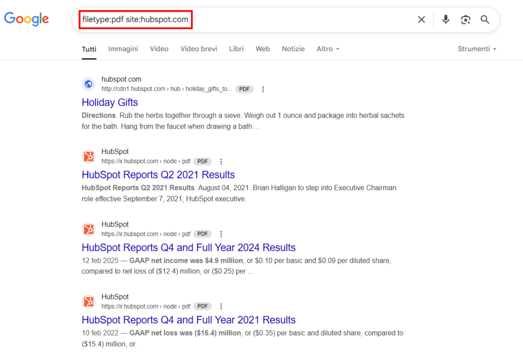 Esempio Ricerca Pdf Indicizzati Google