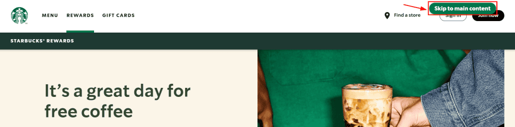 Esempio Skip Link Starbucks
