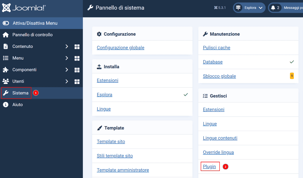 Gestione Plugin Joomla