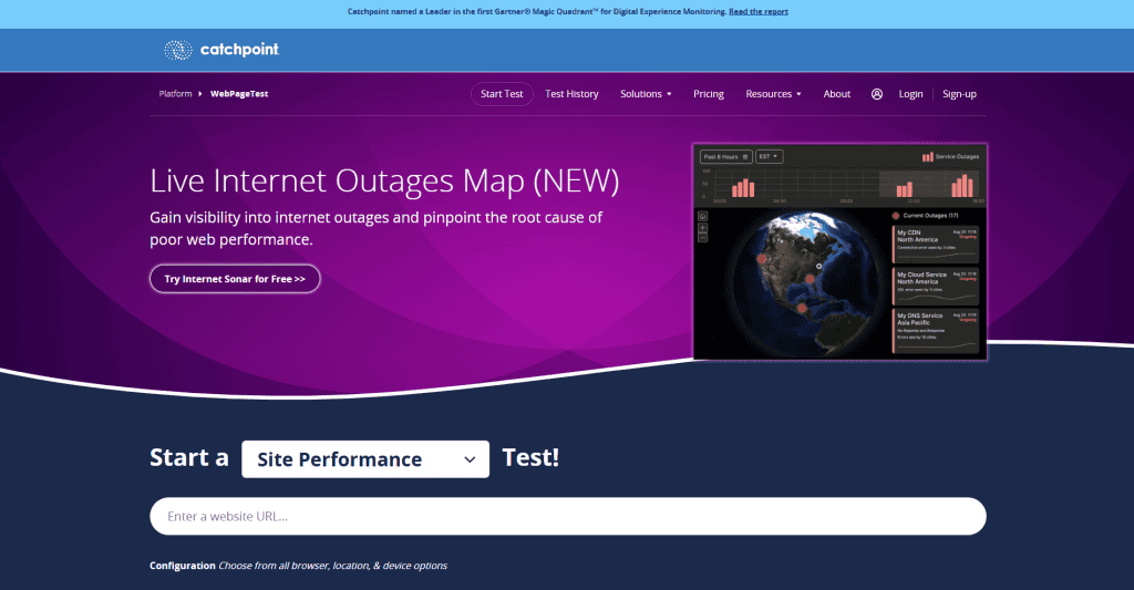 Homepage Webpagetest Catchpoint