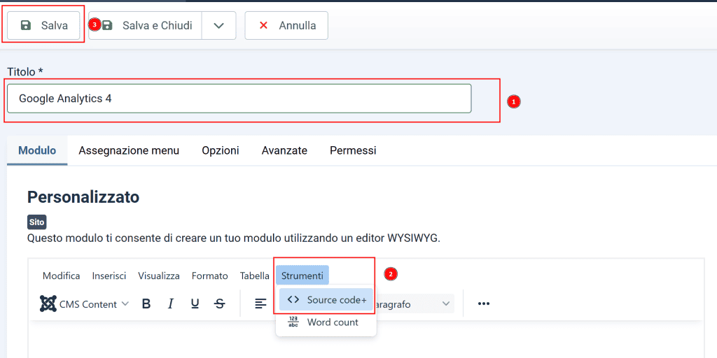 Id Analytics Con Html Personalizzato Su Joomla
