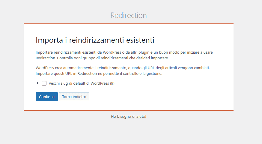 Importare Reindirizzamenti Plugin Redirection