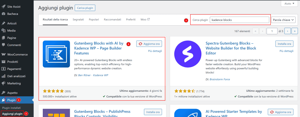 Installare Kadence Blocks