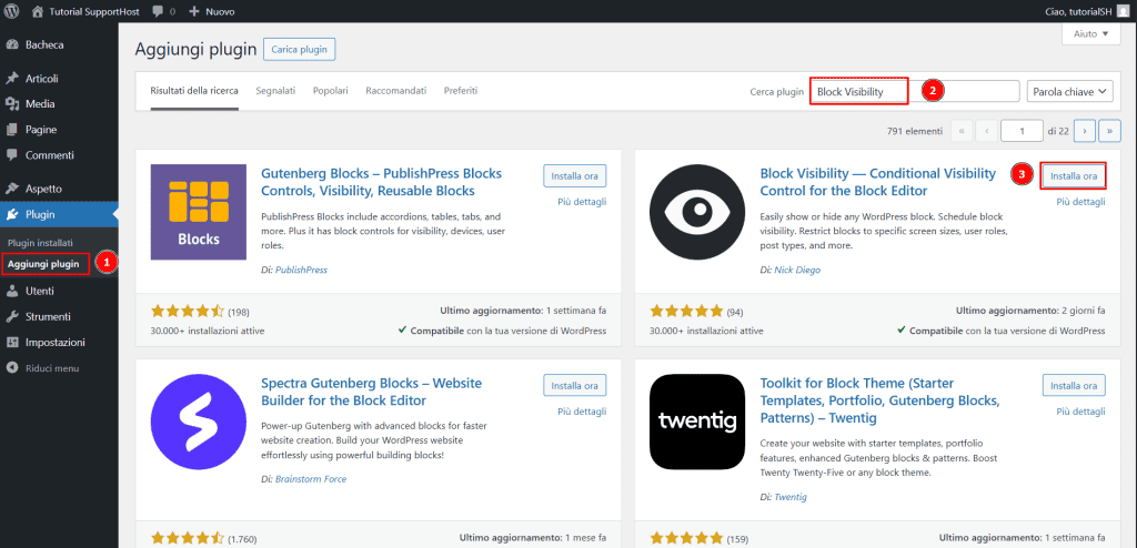 Installare Plugin Block Visibility