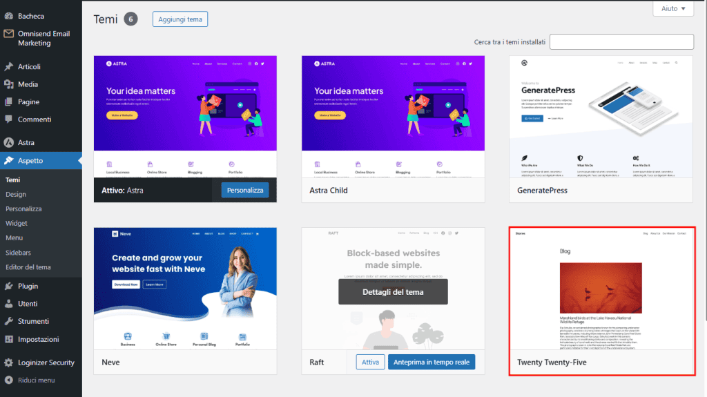 Installare Tema Predefinito WordPress