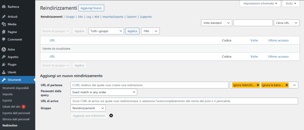Interfaccia Plugin Redirection
