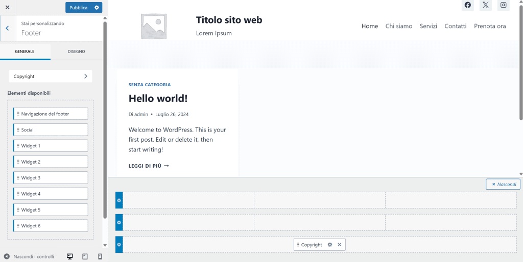 Kadence Personalizzazione Footer