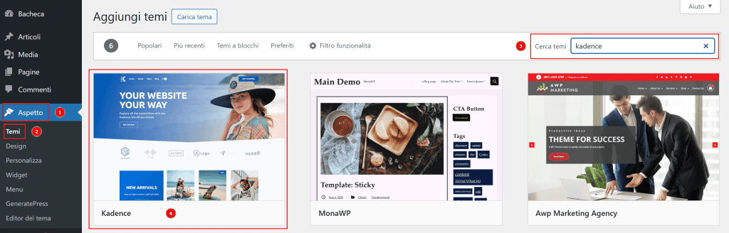 Kadence Theme Installazione