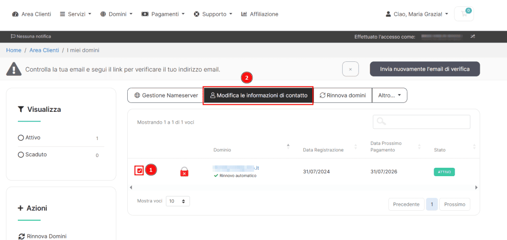 Modifica Informazioni Contatto Dominio It