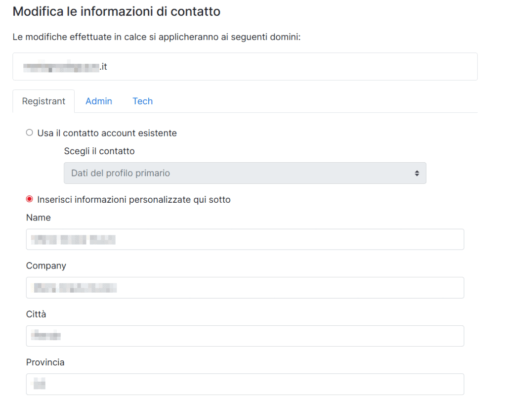 Modificare Informazioni Intestatario Dominio It Supporthost