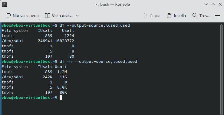 Modificare Output Comando Df