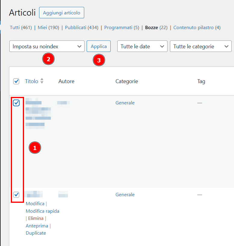 Noindex Articoli Multipli Rank Math