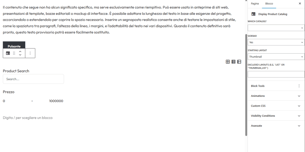 Opzioni Blocco Catalogo Ultimate Product Catalog