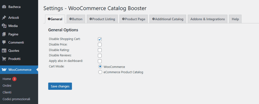 Opzioni Woocommerce Catalog Booster