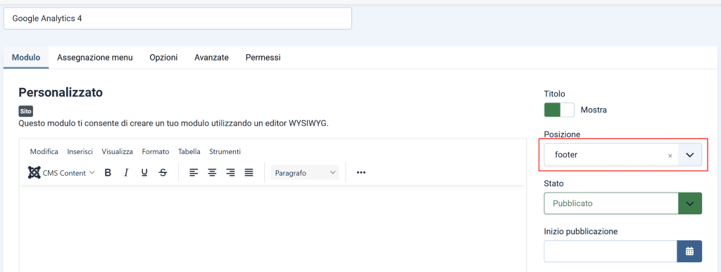 Posizione Modulo Joomla