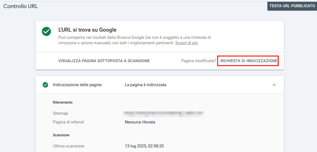 Richiedere Scansione Pagina Noindex Non Rilevato Search Console