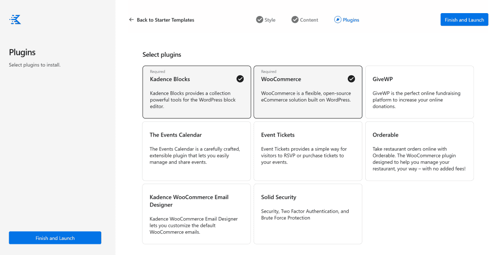 Scelta Plugin Template Kadence