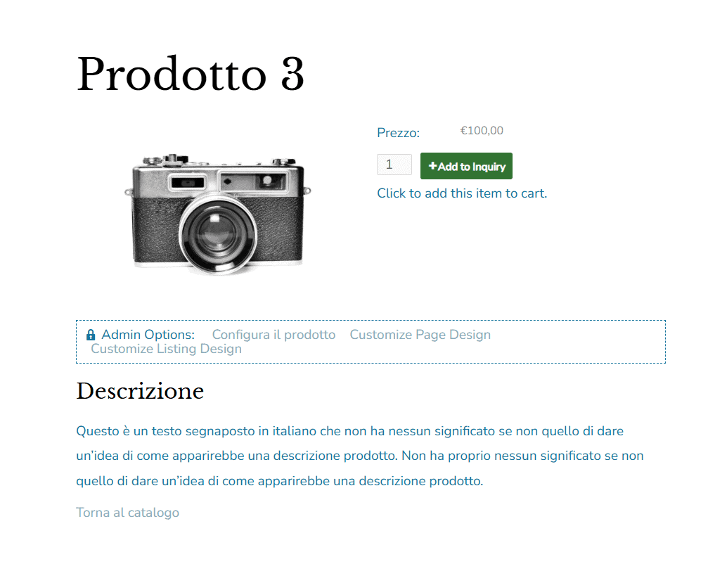 Scheda Prodotto Inquiry Ecommerce Product Catalog