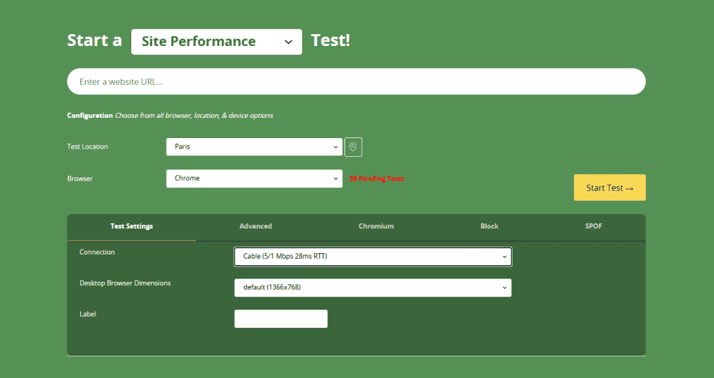 Site Performance Test Webpagetest