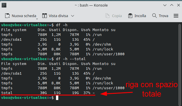 Spazio Totale Comando Disk Free