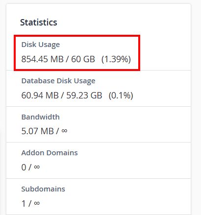 Statistiche Disk Usage Cpanel