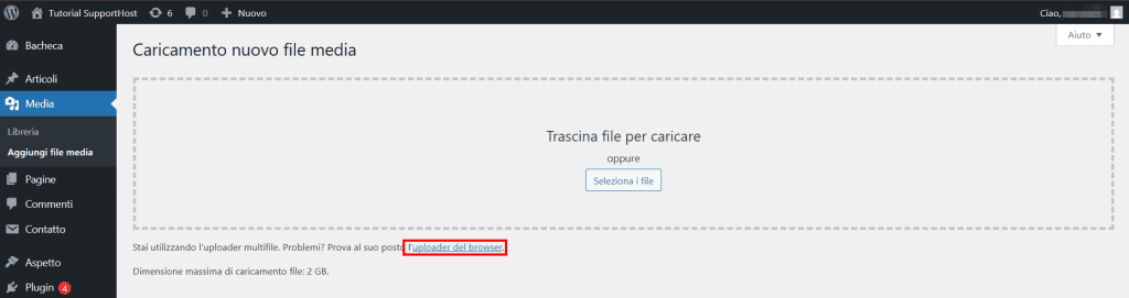 Uploader Browser WordPress Passo1