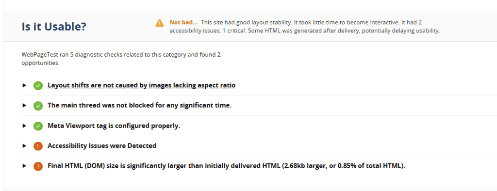 Usabilita Vista Opportunities Experiments Webpagetest