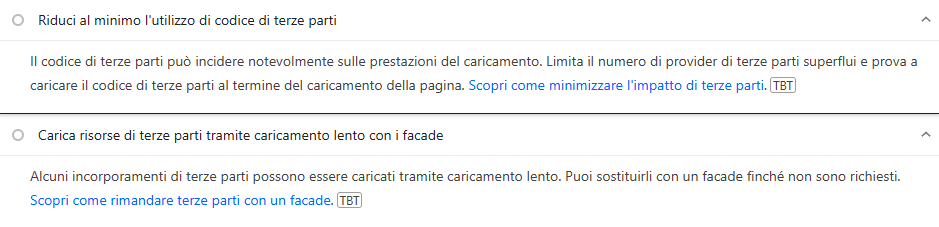 Codice Terze Parti Pagespeed Insights