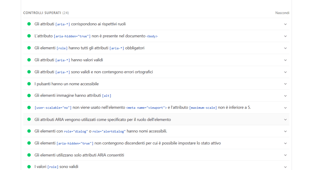 Controlli Superati Accessibilita Pagespeed Insights