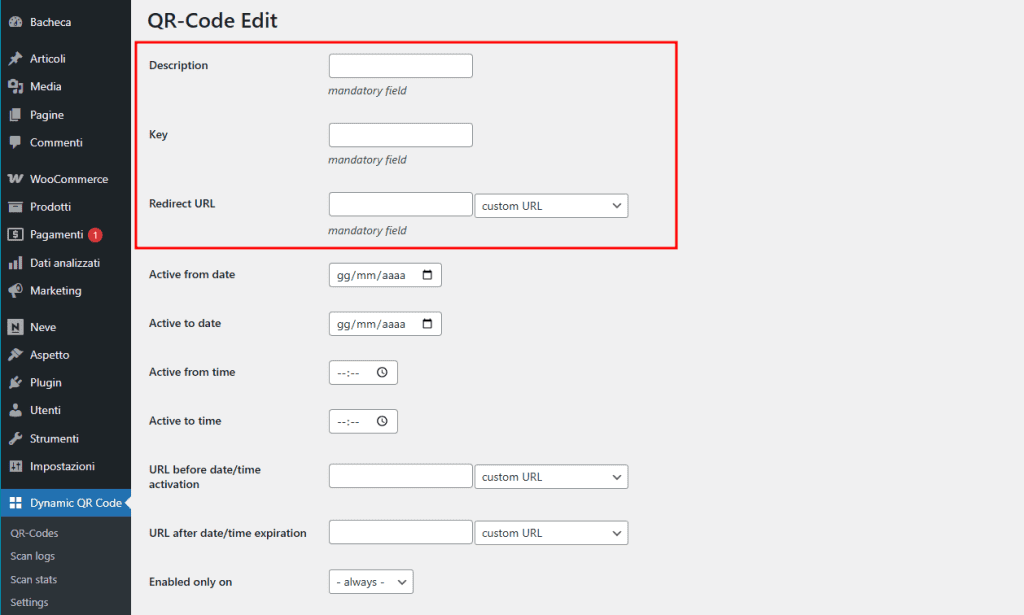 Creazione Codice Dynamic Qr Code Generator