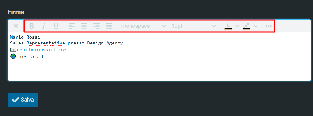Editor Html Firma Predefinita Email Roundcube