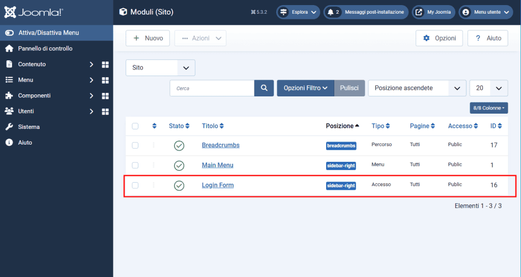 Elenco Moduli Login Form Joomla