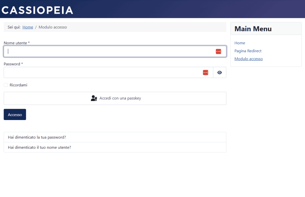 Esempio Pagina Login Joomla