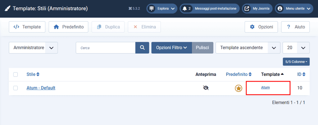 File Template Amministratore Joomla