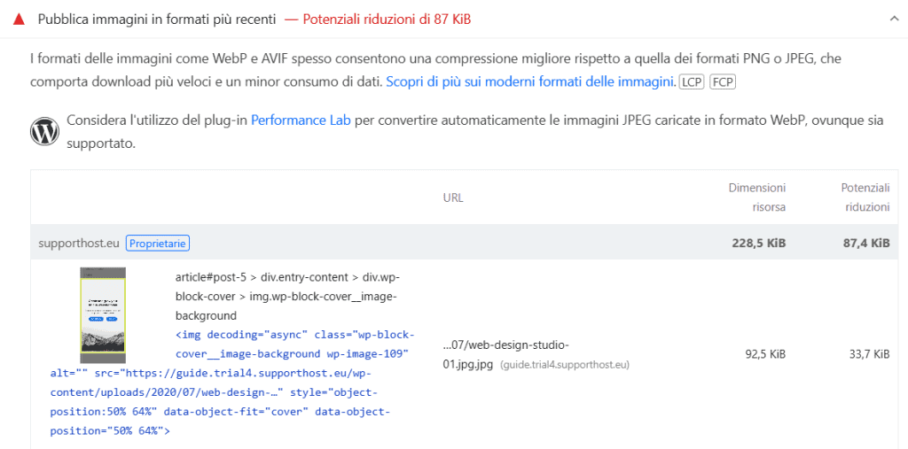 Formati Immagini Recenti Pagespeed Insights