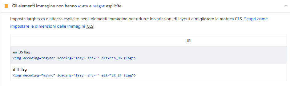 Immagine Width Height Pagespeed Insights