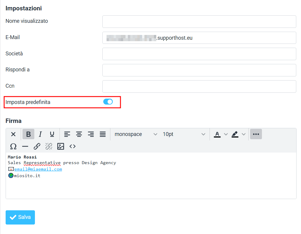 Imposta Predefinita Firma Email Roundcube